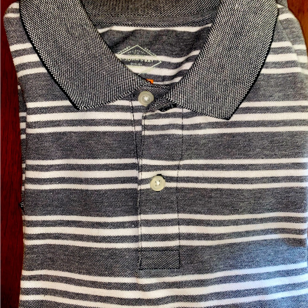 Grey & White Striped Polo